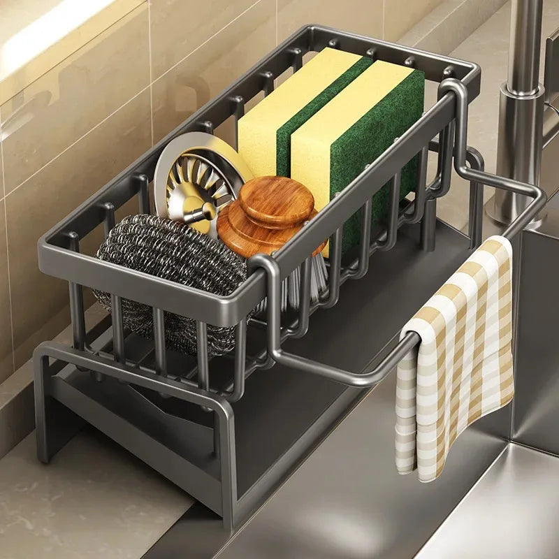 Kitchen Sink Drain Rack & Organizer – Self-Draining Soap, Sponge, Dishcloth & Towel Holder | Wall-Mount or Countertop