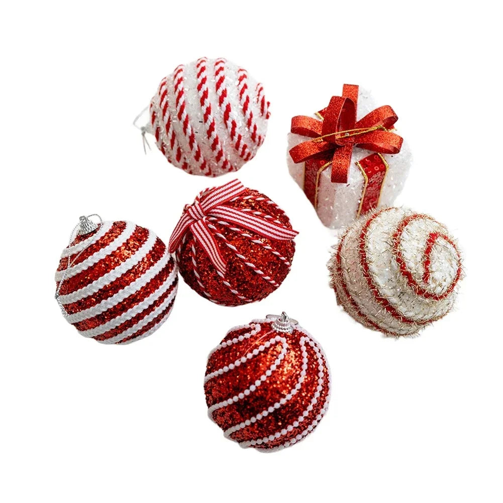6 Red & White Foam Christmas Ball Ornaments 8cm | 6-Pack