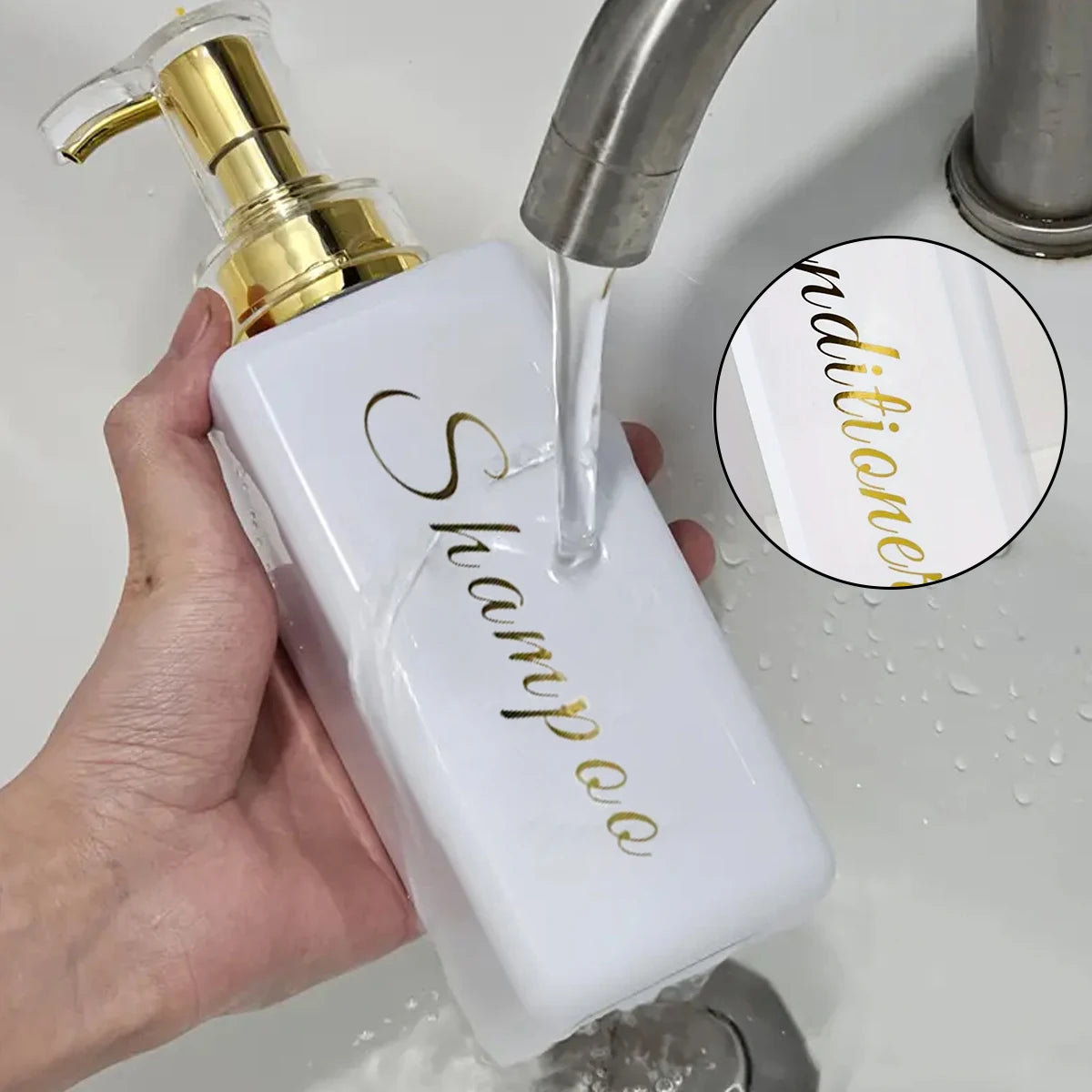 Bathroom Shower Dispenser Shampoo and Conditioner Dispenser with Gold Pump16.9oz Empty Shower Bottles for Bathroom Peaceful Pleasures Health and Wellness
