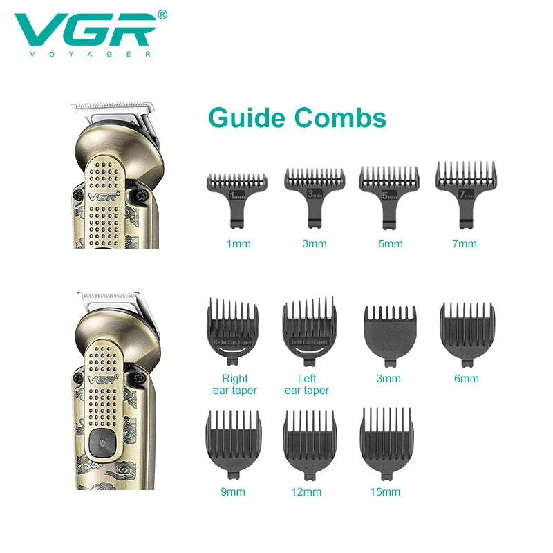 VGR6in1 metal retro hair clipper, intelligent LED digital display, powerful power hair trimmer, hair salon home push shear V-095 Peaceful Pleasures Health and Wellness