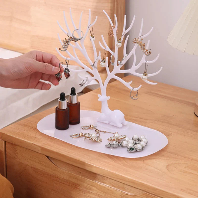 Reindeer Tree Jewelry Stand Organizer with Tray | Earrings & Necklaces
