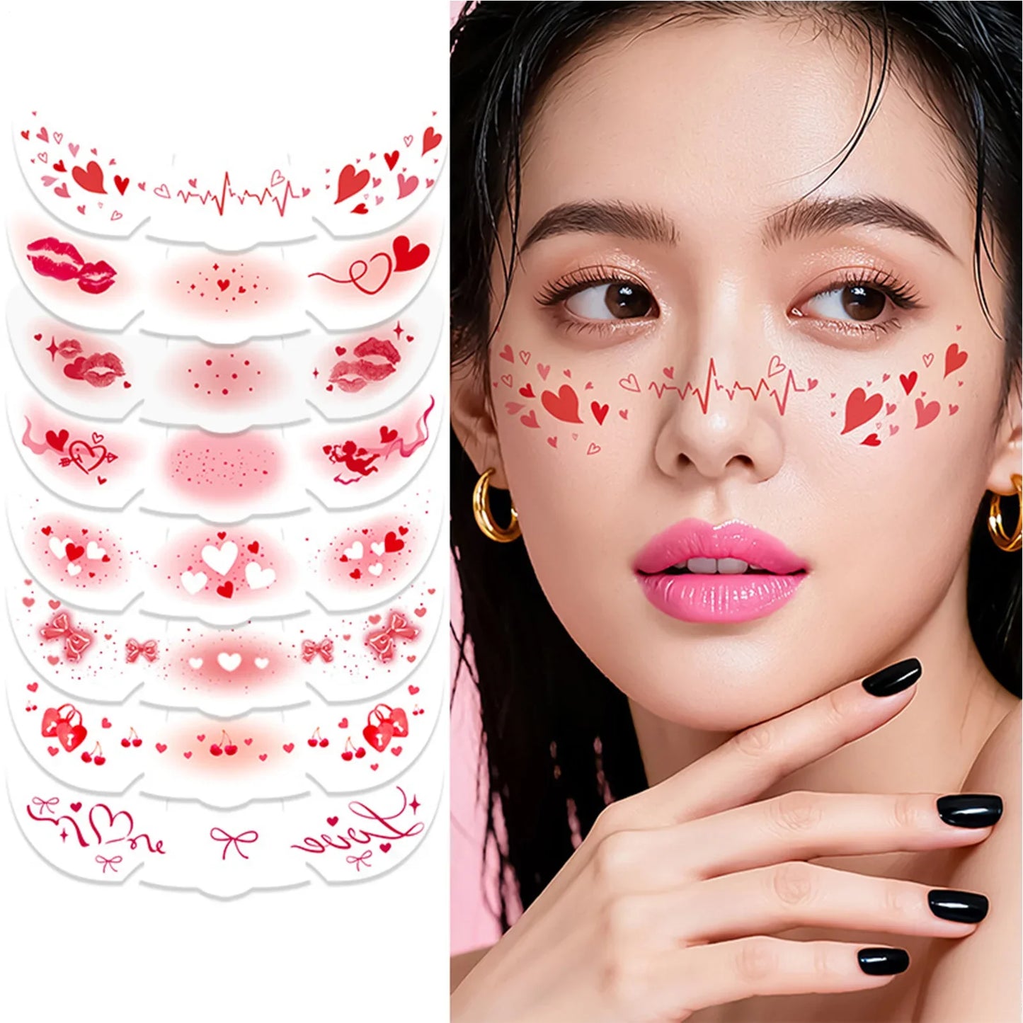 Heart Glitter Freckle Temporary Tattoo Stickers – 8pc Face Makeup