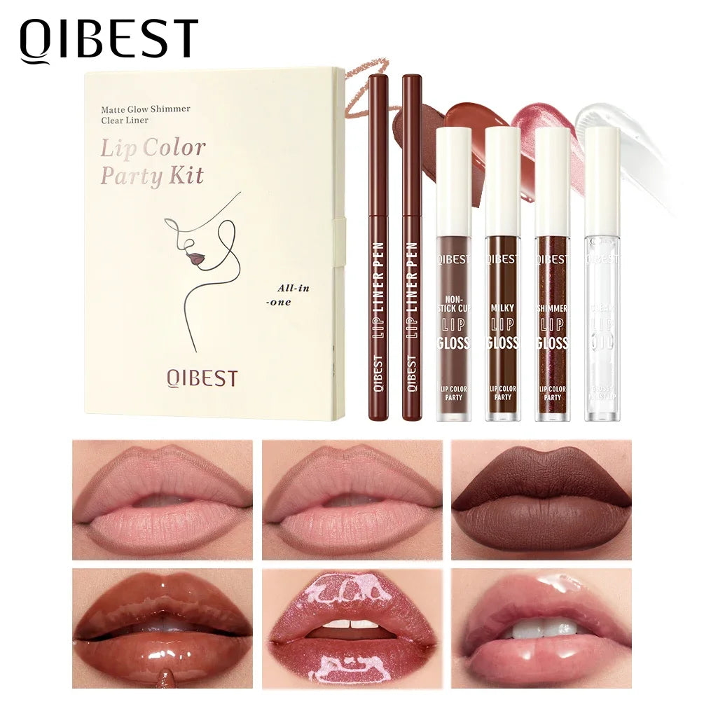 QIBEST 6 PCS Lip Color Makeup Sets Include 2*Lipliner,1 Matte Liquid Lipstick,2 Mirror Lip Glaze And 1 Transparent Lip Oil Balm Peaceful Pleasures Health and Wellness 06