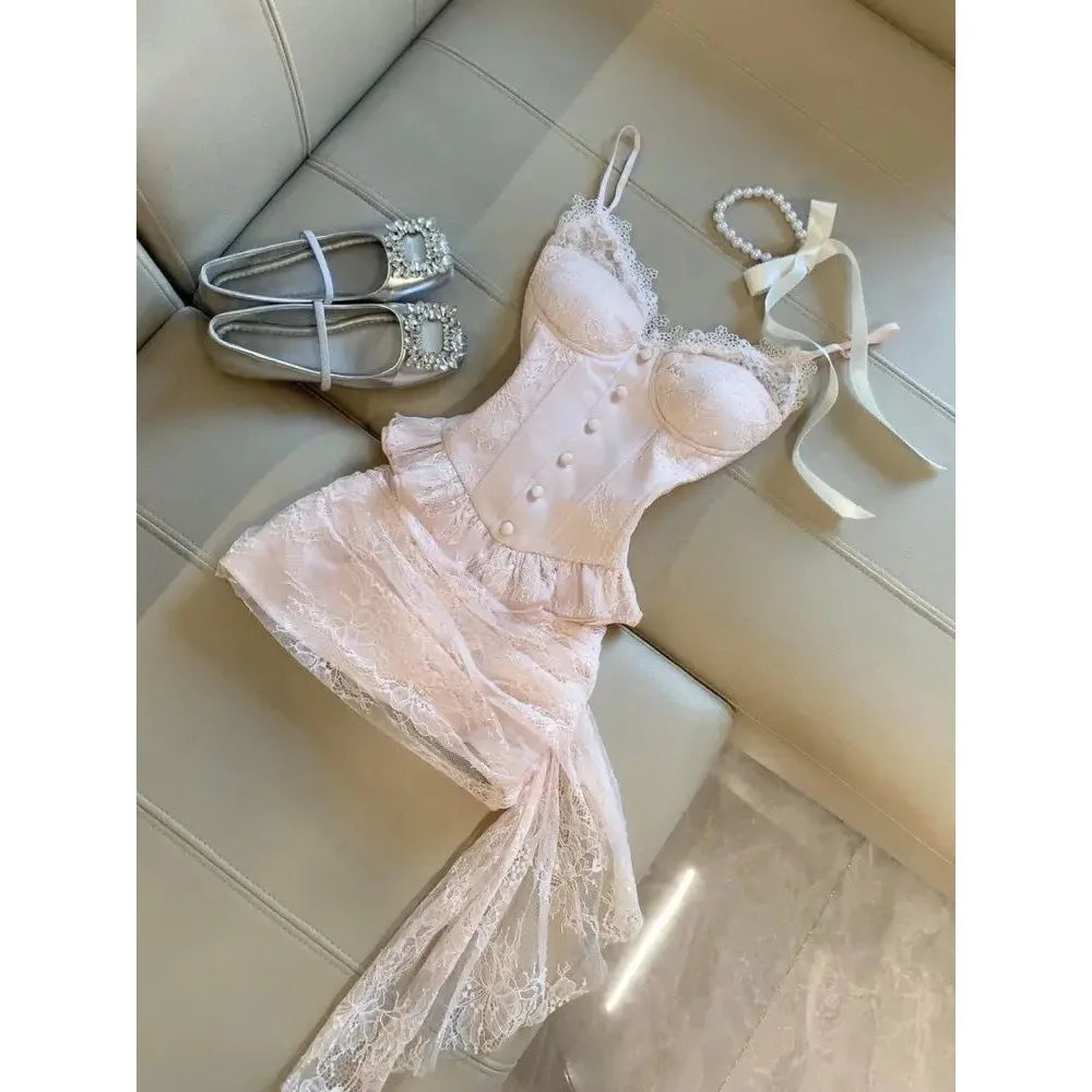 French Style Sweet Cute Polka Dot Splicing Dress Lace Bow Korean Fashion Dresses New Design Slim Waist Lady Y2k Mini Dress Peaceful Pleasures Health and Wellness