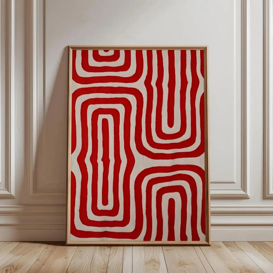 Modern Retro Red Geometric Canvas Wall Art Print | Home Decor Canvas Wall Art Peaceful Pleasures Health and Wellness G3664 60x80cm Unframed
