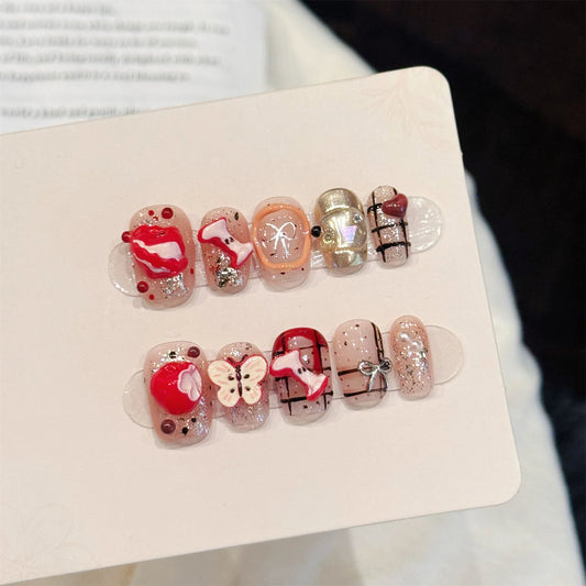 Christmas Press On Nails | 3D Bow Sequin Handmade Fake Nails 10pc Press On Nails Peaceful Pleasures Health and Wellness XS
