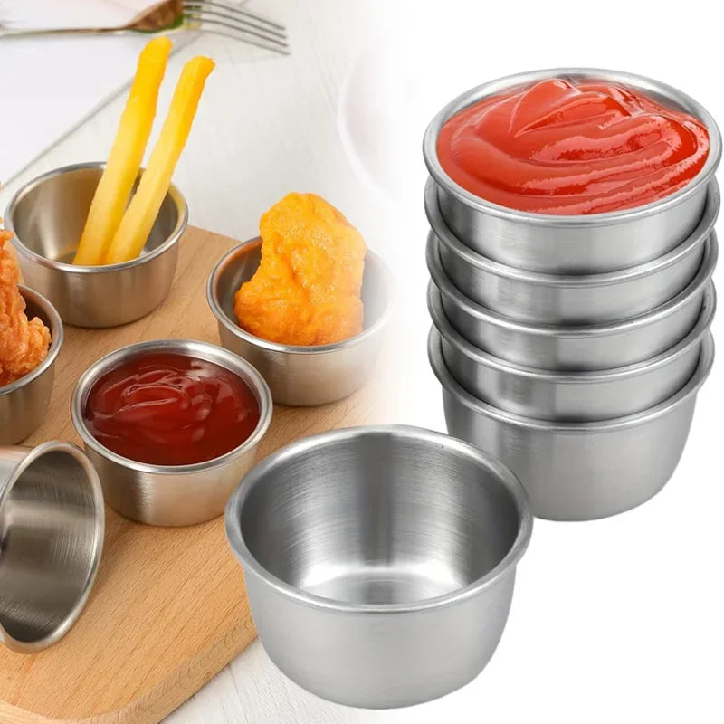 12Pcs set Stainless Steel Mini Round Shape Seasoning Flavor Plate Dipping Dish Tray Jam Dish Snack Nut Fruit Plate Without Lid Peaceful Pleasures Health and Wellness