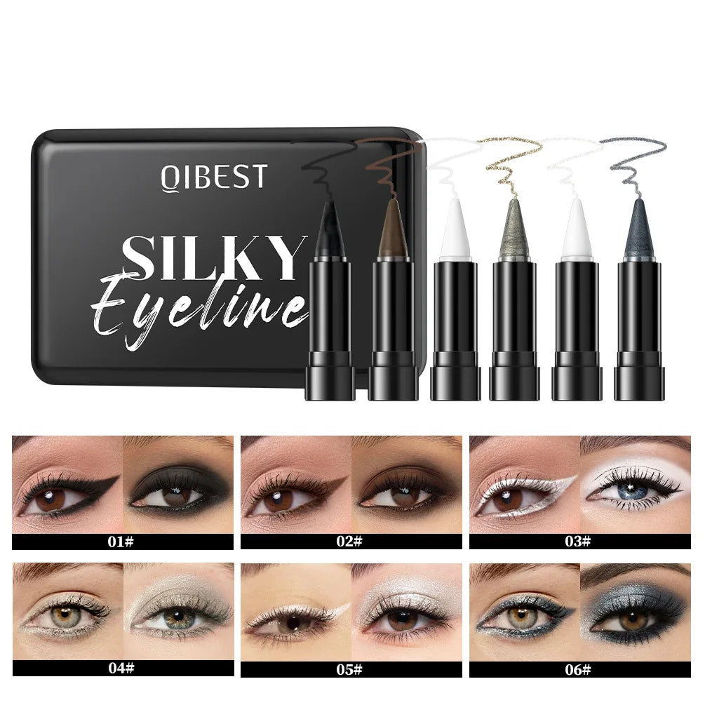 6-Color Glitter Eyeliner Pen Set | Waterproof Matte Shimmer