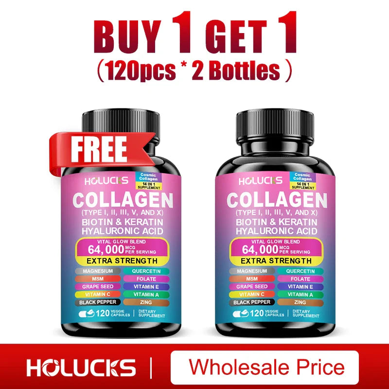 HOLUCKS Collagen Complex with Biotin & Hyaluronic Acid | 60-120ct
