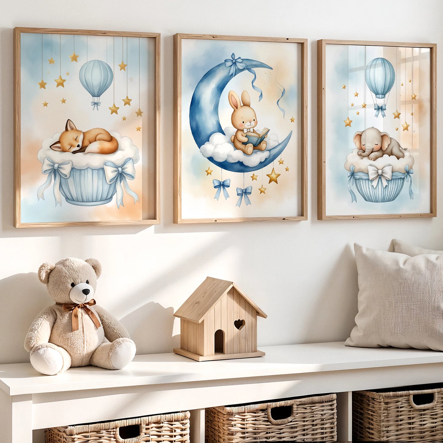Watercolor Rabbit & Elephant Canvas Wall Art | Kids Room Decor