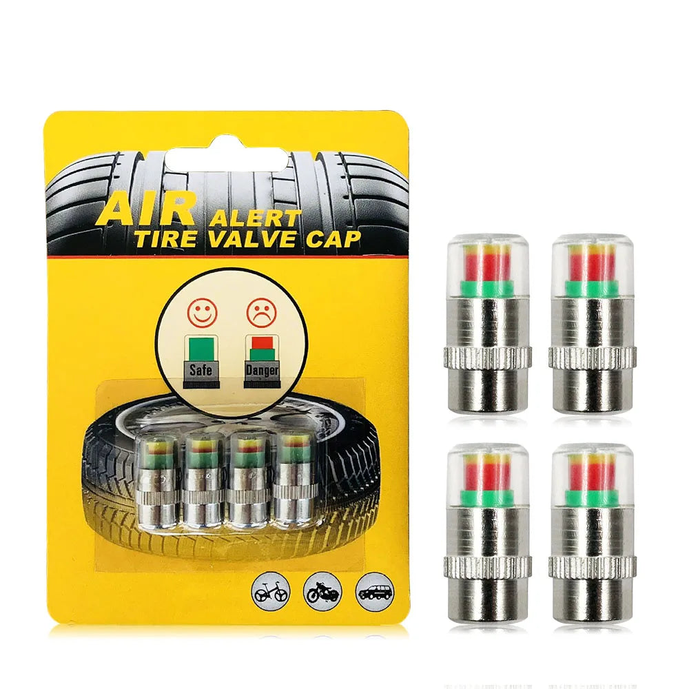 Tire Pressure Valve Stem Caps – 3-Color Alert, 4 or 8 Pack