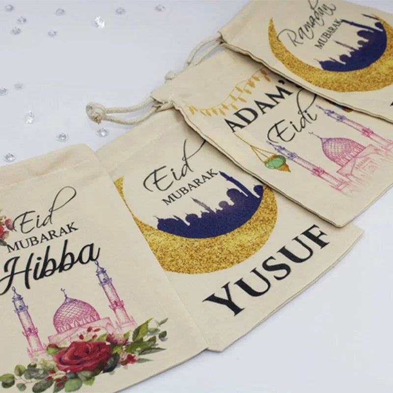 5-Pack Personalised Eid Mubarak Gift Bags | Custom Name Eidi Personalised Gift Bags Peaceful Pleasures Health and Wellness