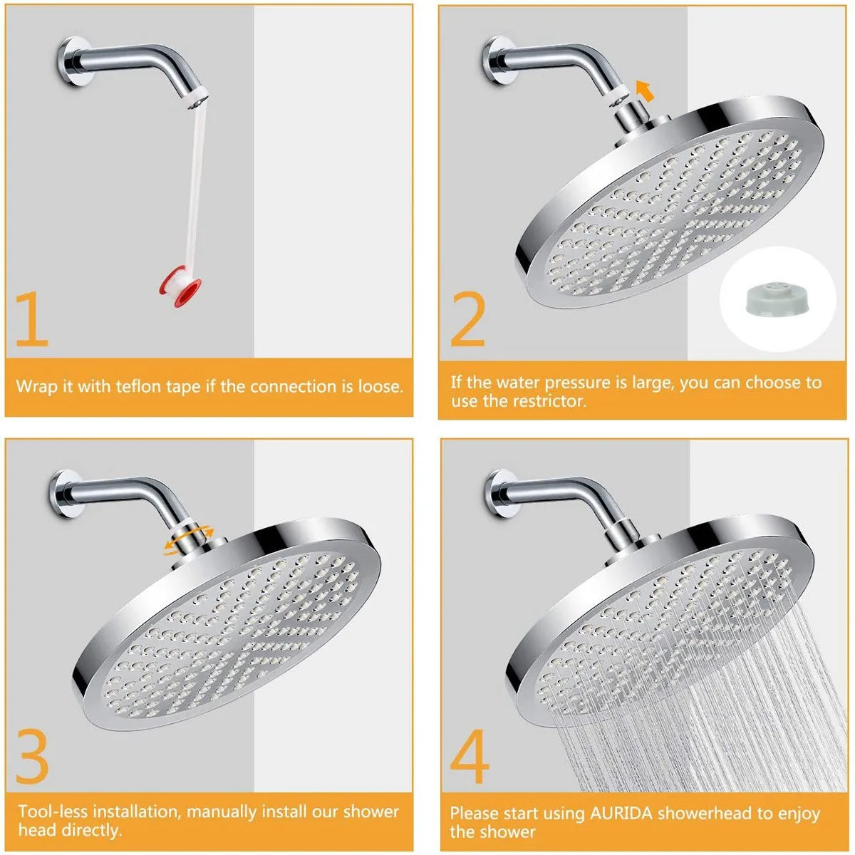 6-Inch Round Electroplated Shower Head Set with Extension Rod