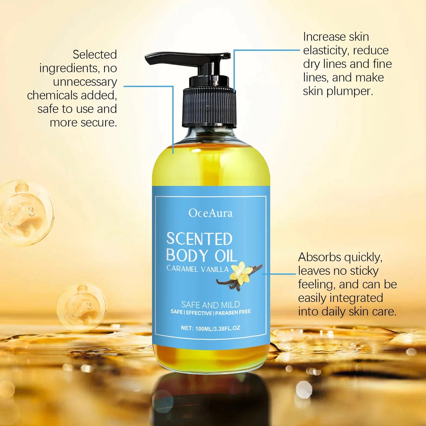 OceAura Caramel Vanilla Body Oil – Deep Moisturizing Skin Oil