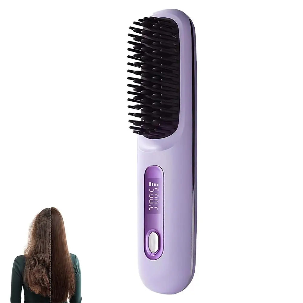 Thermostatic Electric Heating Heating Straight Hair Comb Wireless Portable Negative Ion Styling Tool Rechargeable USB Hair Tools Peaceful Pleasures Health and Wellness Purple