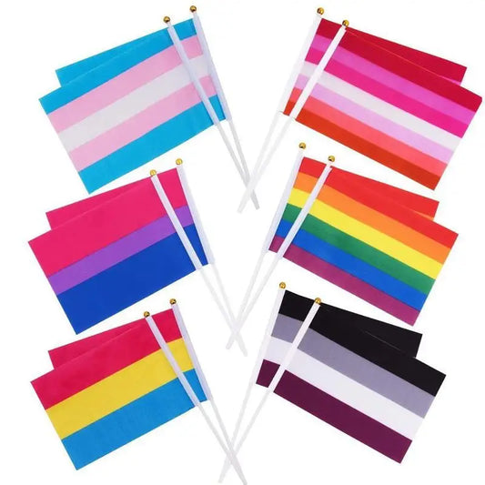 Mini Rainbow Hand Flags Sticks 14x21cm Pride Parade Celebration Party Peaceful Pleasures Health and Wellness