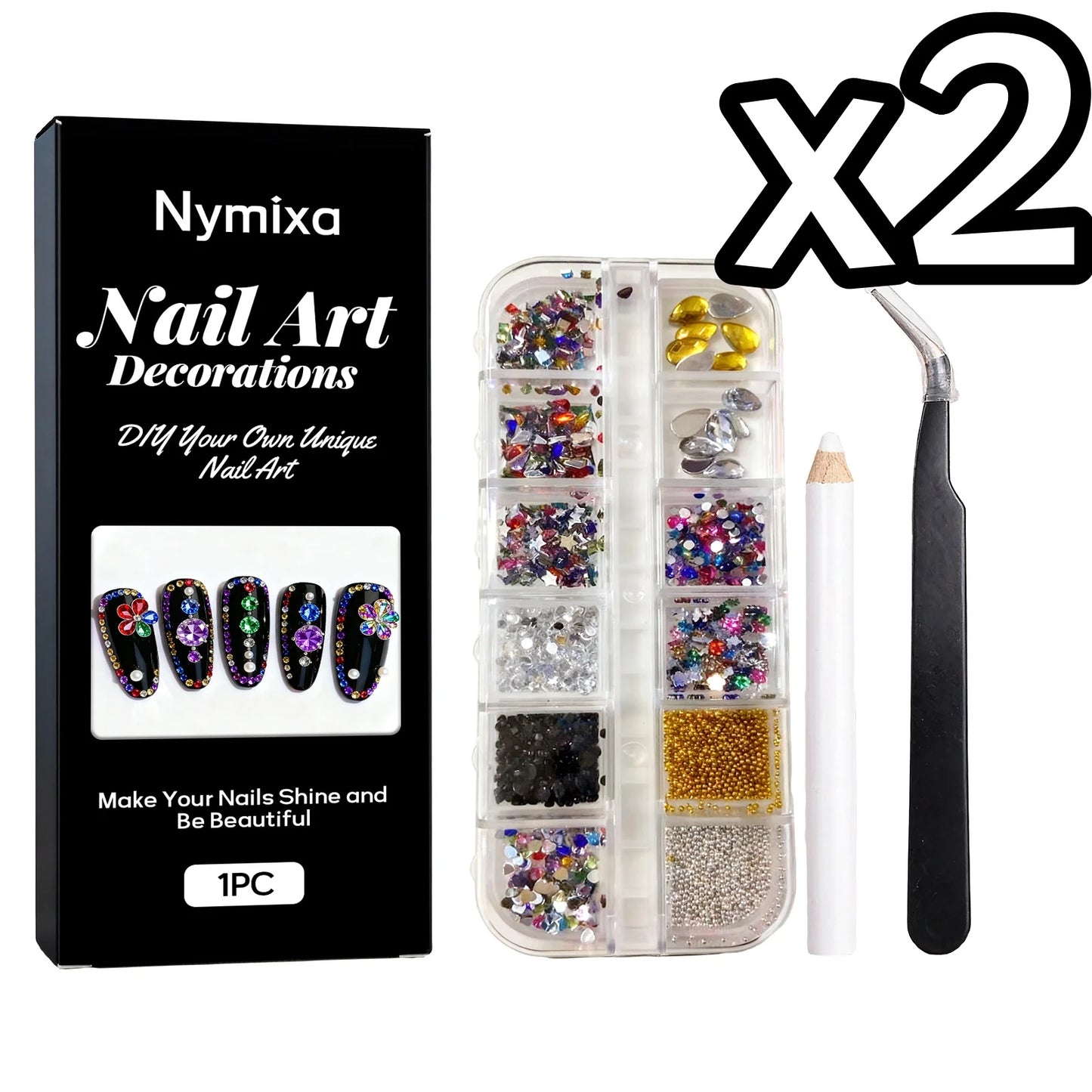 Glitter Art Rhinestone Colorful Popular DIY Nail Decorations Home DIY Nail Art Create Nails Jewelry Diamond Rhinestones 12 Grids Peaceful Pleasures Health and Wellness Art Rhinestone Setx2