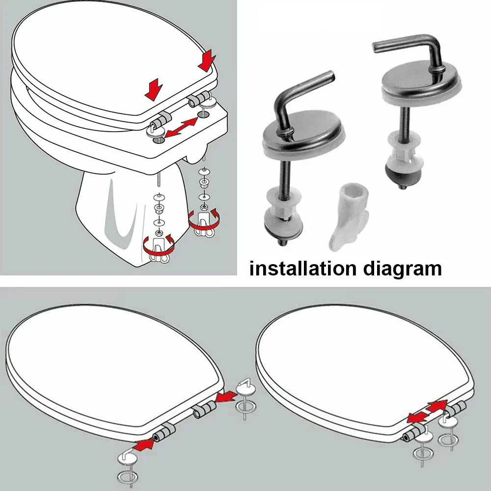 Stainless Steel Toilet Seat Hinge Soft-Close Replacement Set