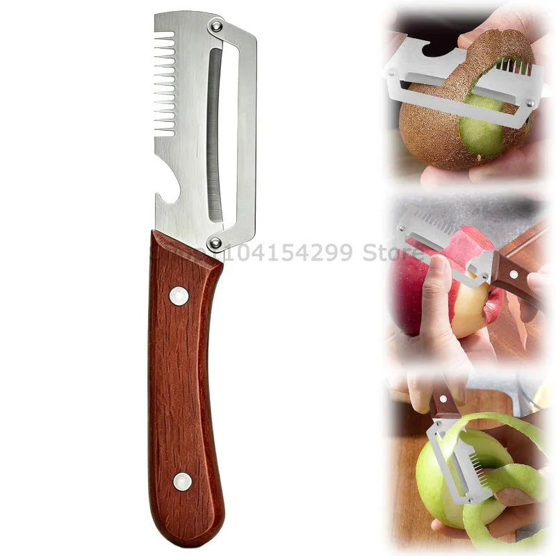 3-in-1 Wooden Handle Vegetable Peeler – Stainless Steel