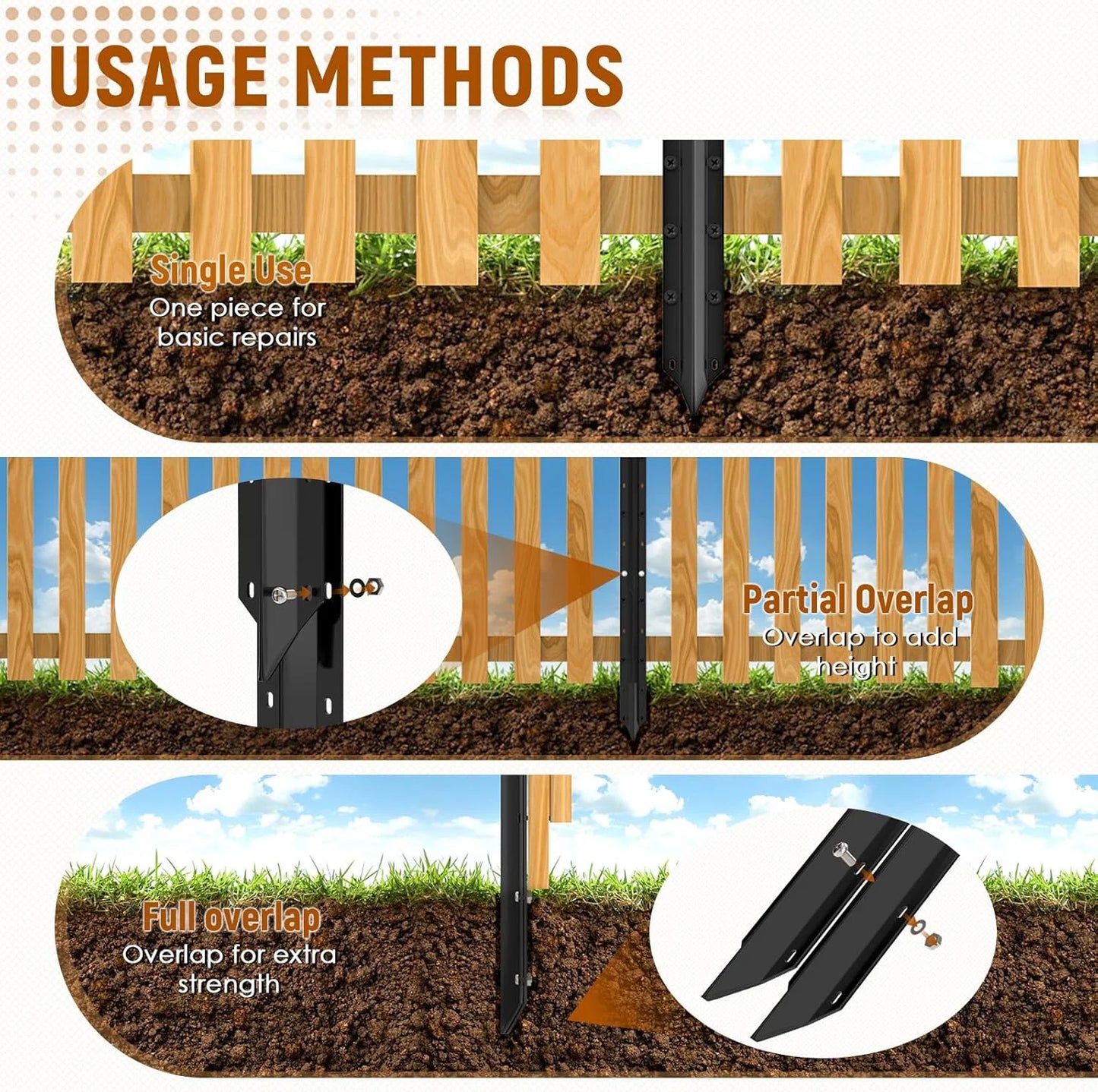 Fence Post Repair Support Stakes Installation Tools Wood Reinforcement