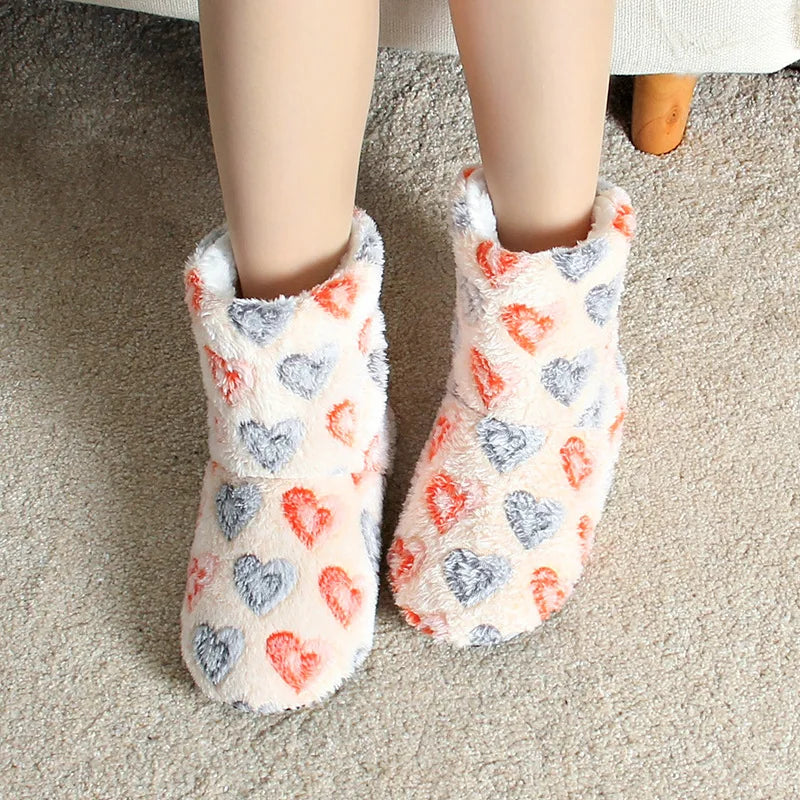 Women's Plush Heart Slippers | Warm Furry Indoor House Shoes
