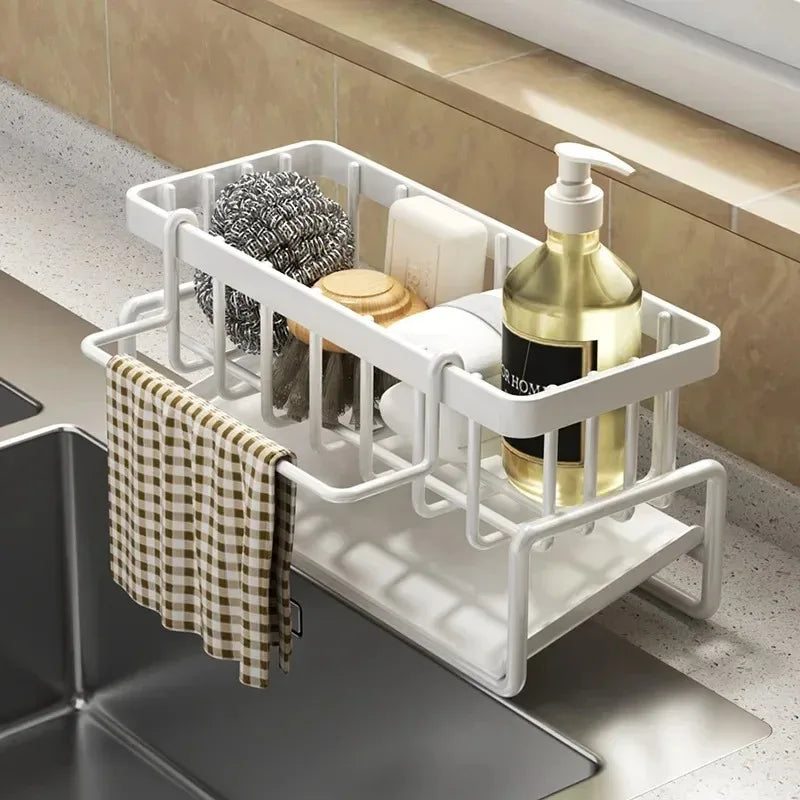 1PC Multifunctional Plastic Kitchen Shelf Rag Storage Drainage Shelf,No-Punch Adhesive Spice Rack,Sink Tap Drain Rack with Hooks Peaceful Pleasures Health and Wellness