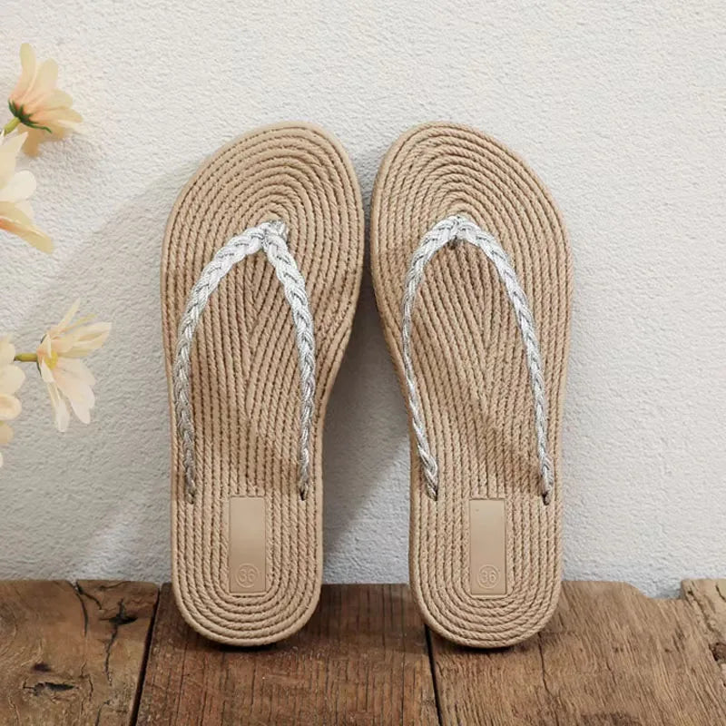 Women's Linen Flat Slippers – Lightweight Non-Slip Sandals