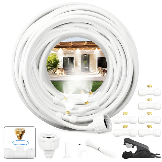 Misting Systems White, Outdoor Misting System for Cooling, Mist hose + a Brass Adapter(3/4"), Umbrella, Canopy, Backyard, White Peaceful Pleasures Health and Wellness
