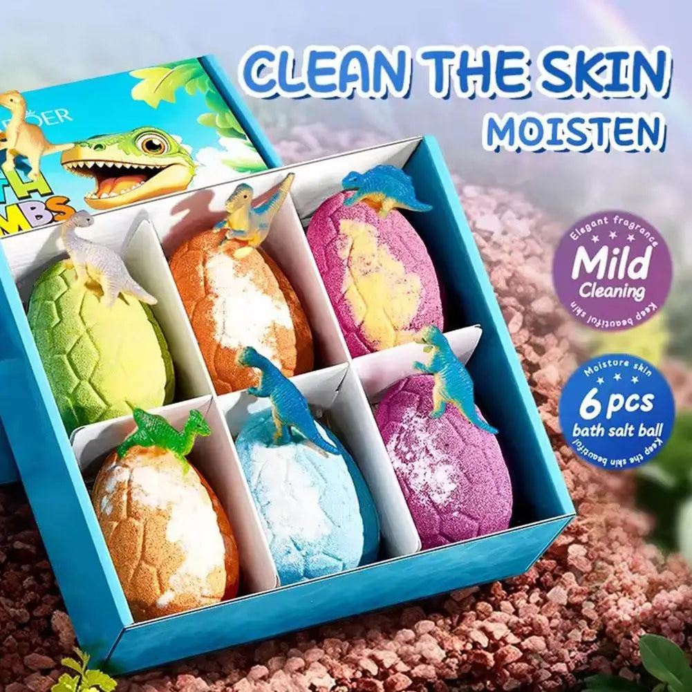 Dinosaur Egg Bath Bombs for Kids – 6-Pack Fizzy Surprise Toy Inside, Spa Gift Set for Toddlers Peaceful Pleasures Health and Wellness