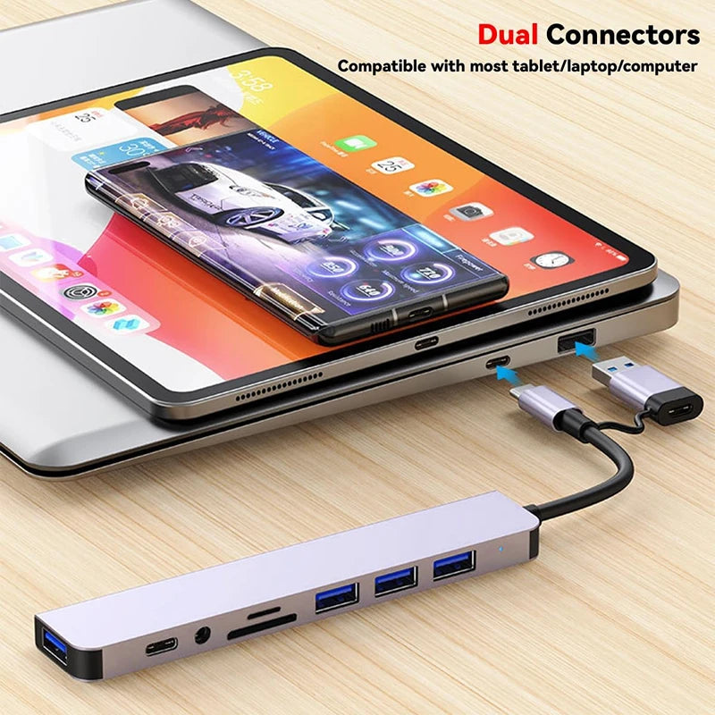 8 in 2 Type C HUB Docking Station USB Micro SD Card Reader with 3.5mm Audio Jack Adapter Laptop Tablet Phone Disk Converter Peaceful Pleasures Health and Wellness