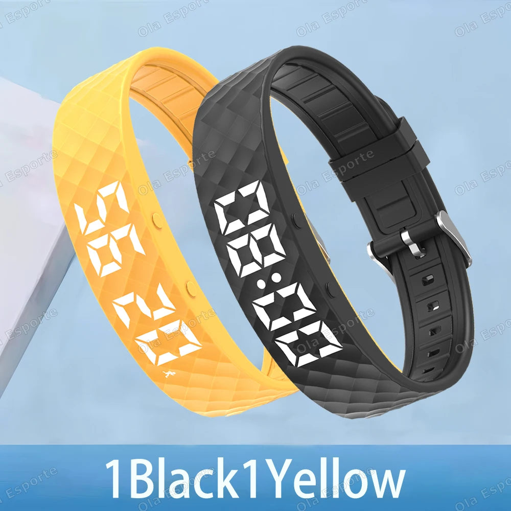 Smart Bracelet LED Digital Waterproof Smart Clock Smartband With running pedometer Monitor Smart Band Vibration Alarm Reminder Peaceful Pleasures Health and Wellness 1Yellow 1Black