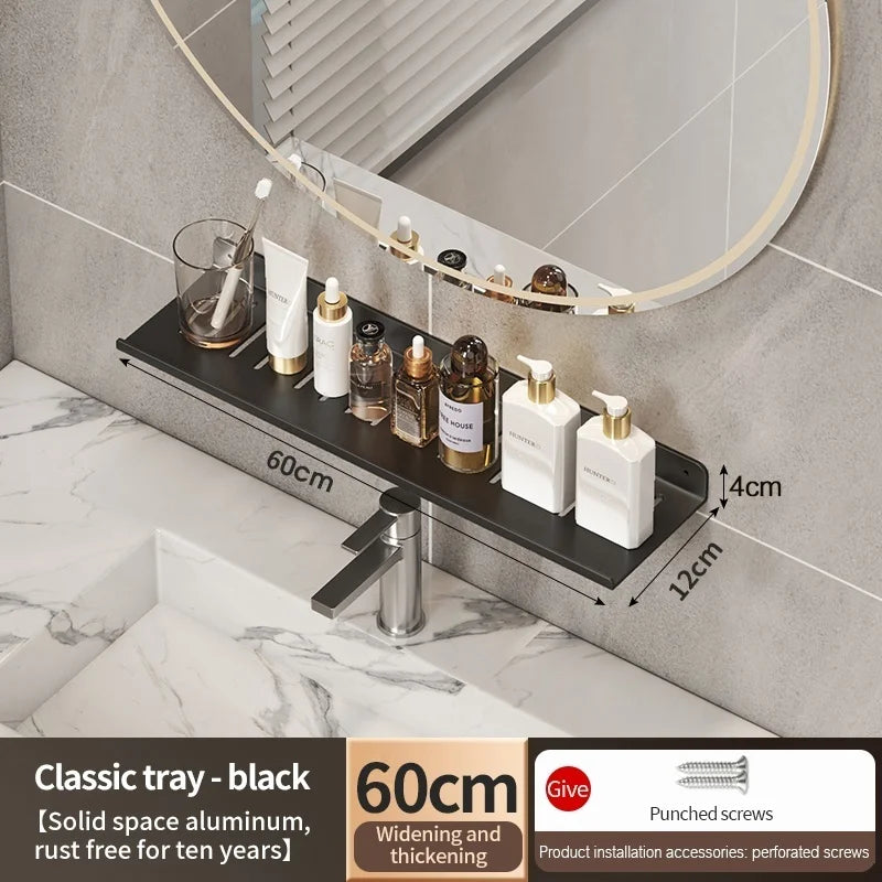 Space Aluminium Bathroom Faucet Storage Tray & Washbasin Rack