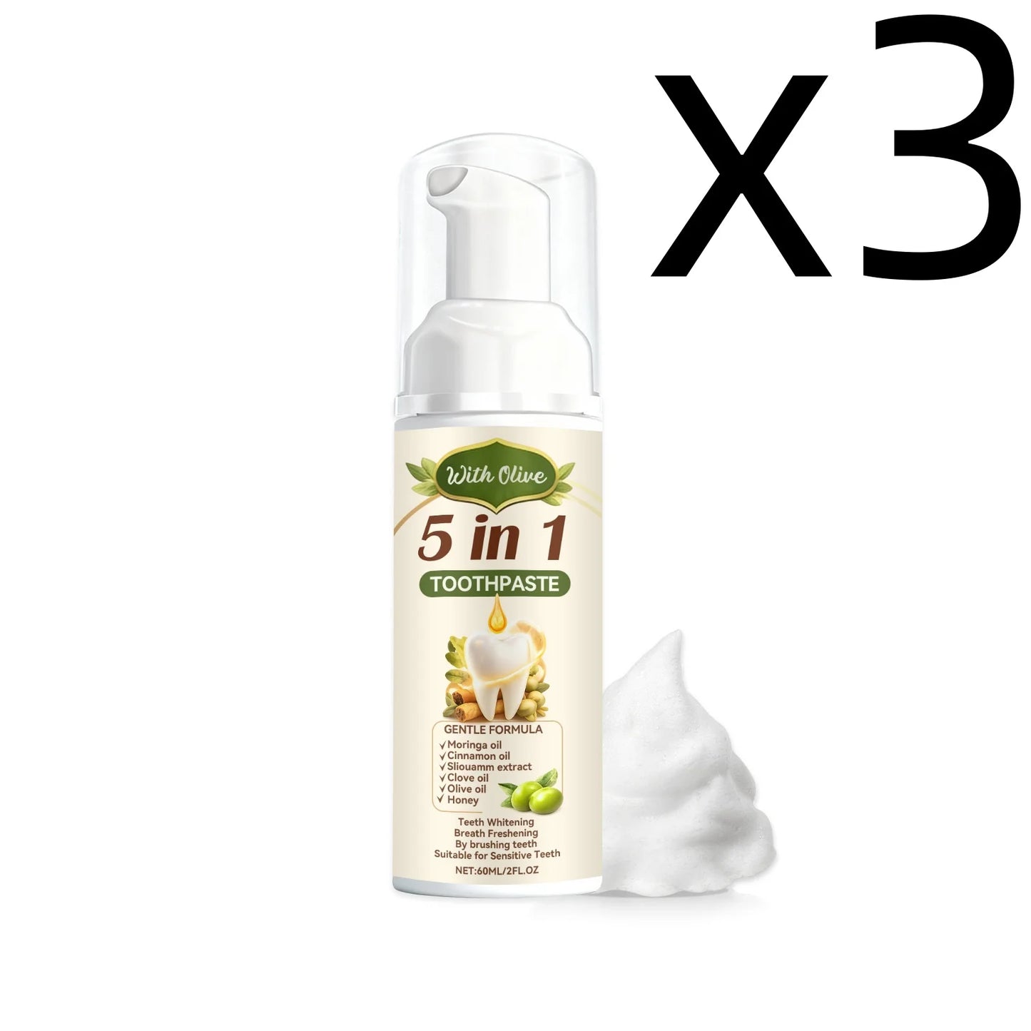 Olive Teeth Clean Toothpaste for Oral Health Peaceful Pleasures Health and Wellness 60ml X 3PCS
