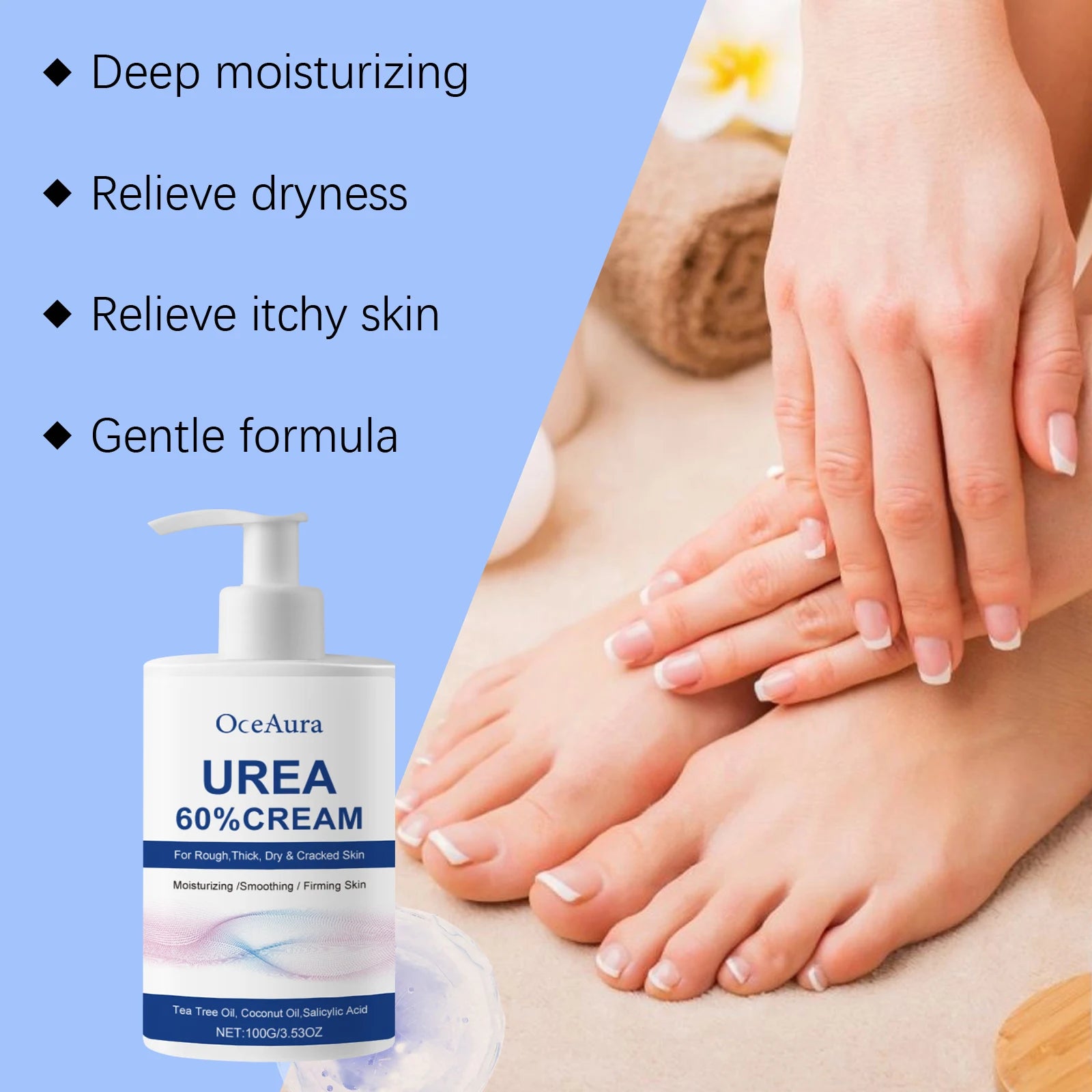 OceAura 60% Urea Foot Cream – Cracked Heel & Callus Repair Urea Foot Cream Peaceful Pleasures Health and Wellness