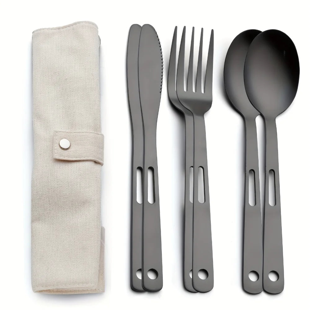 Stainless Steel Knife Fork and Spoon Set New Creative Outdoor Camping Western Cuisine Tableware Picnic Travel Portable Tableware Peaceful Pleasures Health and Wellness