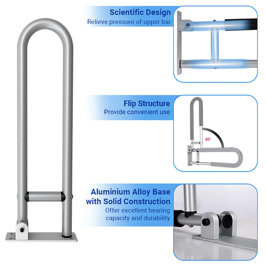 Toilet Handrail Bathroom Safety Bar Hand Support Rail Disabled Handrail Folding Alloy Toilet Accessories Install Bathroom Handle Peaceful Pleasures Health and Wellness