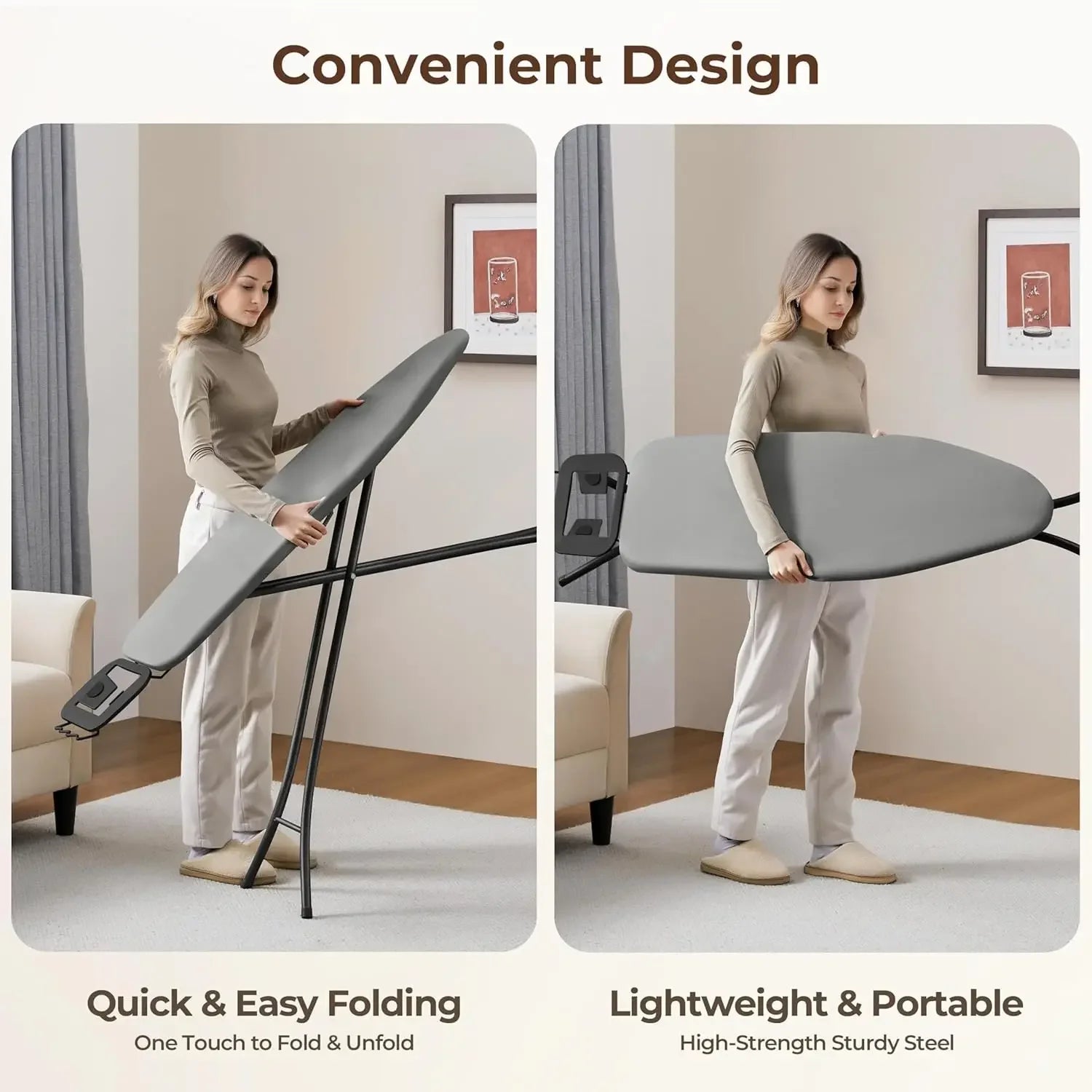 Foldable Ironing Board with 9 Adjustable Heights & Washable Cover Ironing Accessories Peaceful Pleasures Health and Wellness
