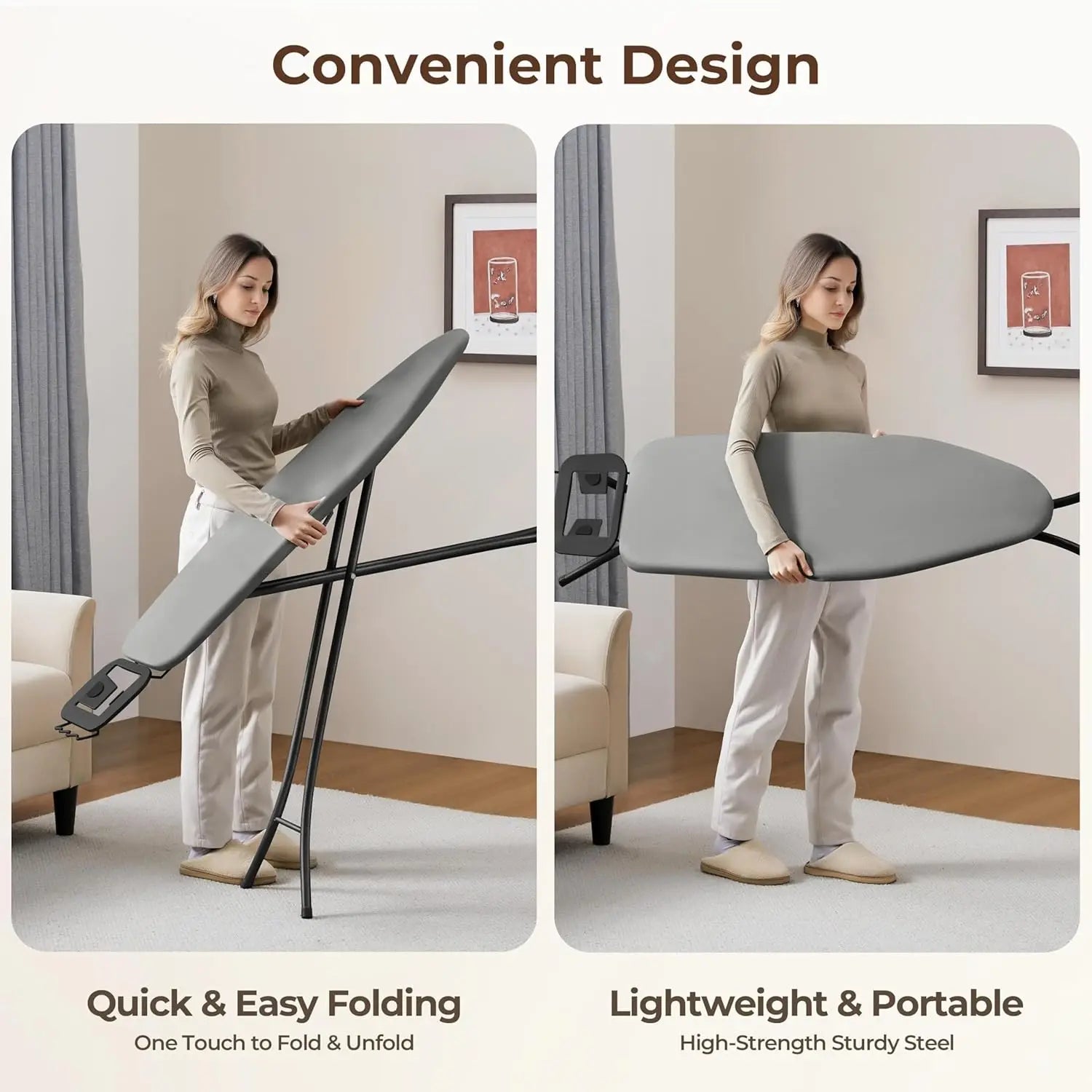 Foldable Ironing Board – 9 Height Settings, Washable Cover, 43x14" Peaceful Pleasures Health and Wellness