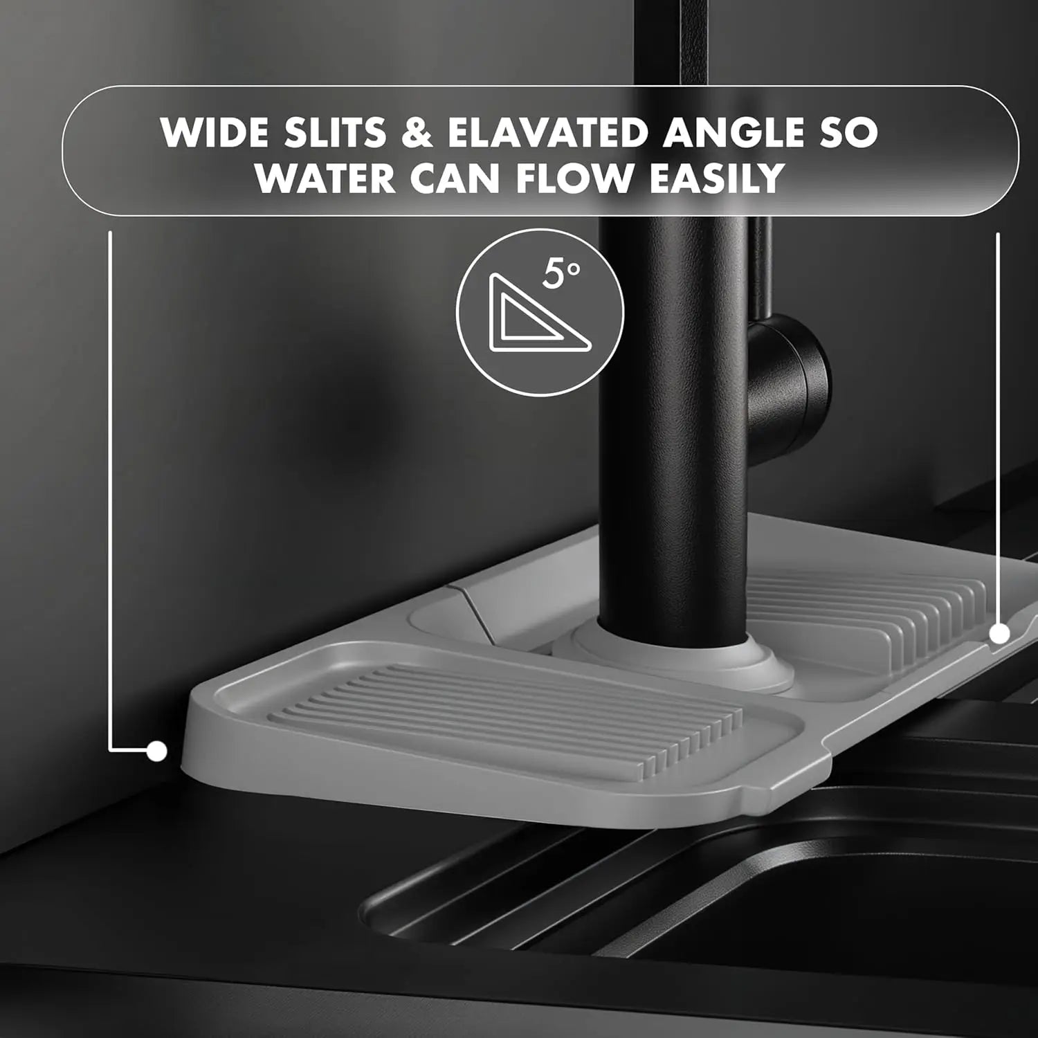 14.5/18x5.5 Inch Sink Splash Guard Faucet Handle Drip Catcher Tray Longer Silicone Mat Dish Soap Sponge Holder Bathroom Kitchen Peaceful Pleasures Health and Wellness