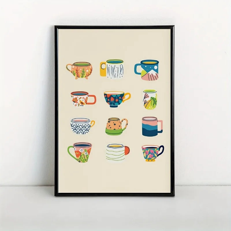 Vintage Floral Cups Canvas Poster | Unframed Wall Art Print Canvas Wall Art Peaceful Pleasures Health and Wellness