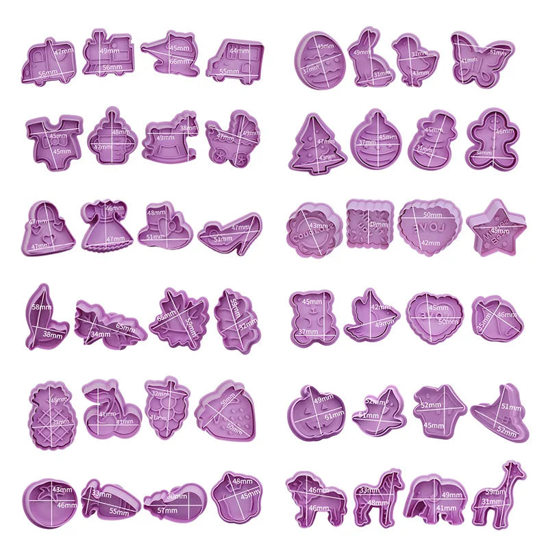 4-Piece 3D Cartoon Cookie Stamp & Cutter Mold Set – DIY Biscuit Baking Molds