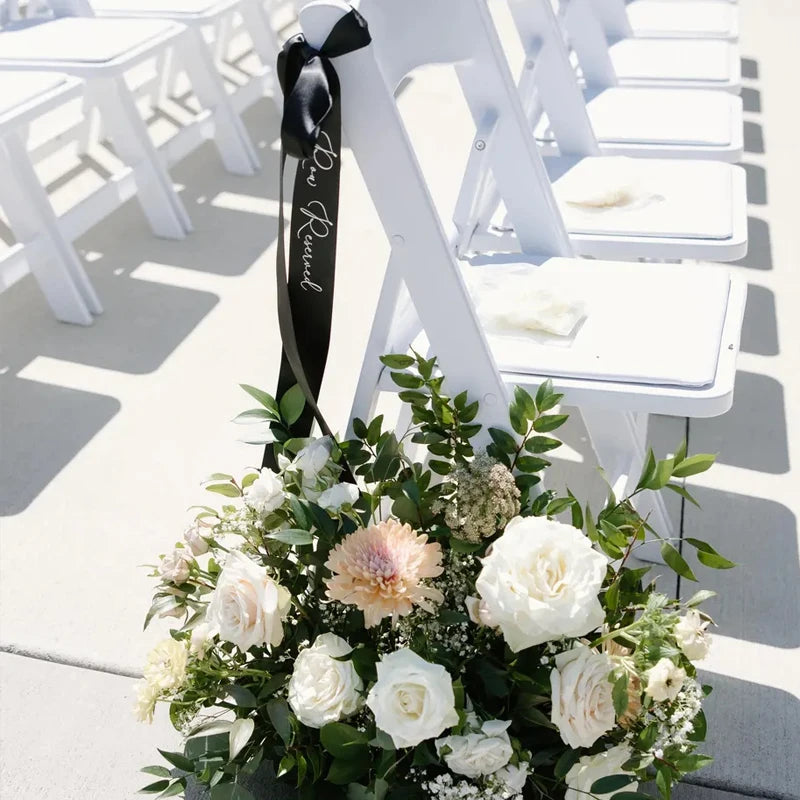 5-Pack White Bow Chair Sashes | Wedding & Party Décor Wedding Chair Sashes Peaceful Pleasures Health and Wellness