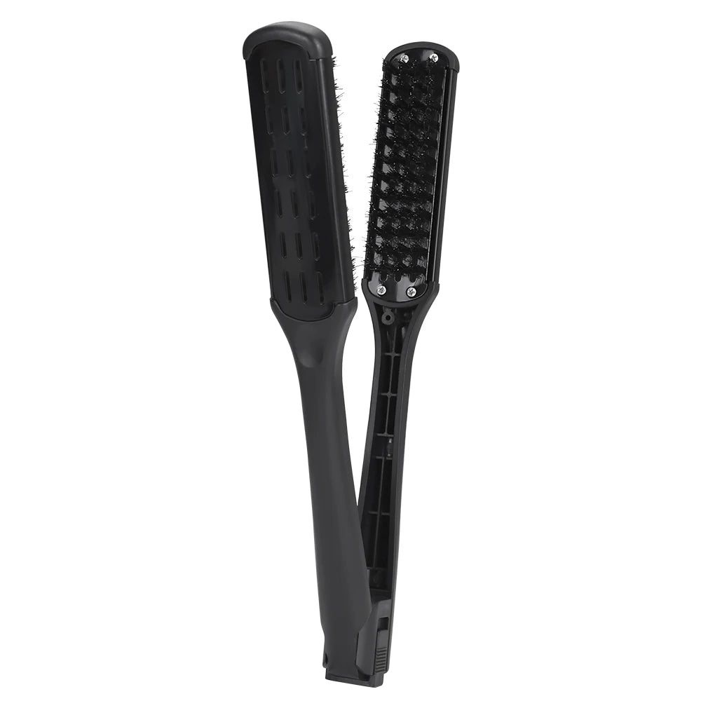 Professional V-Shape Hair Straightening and Curling Brush - High-Temperature Pure Boar Bristle Multi-Functional Styling Comb Peaceful Pleasures Health and Wellness B