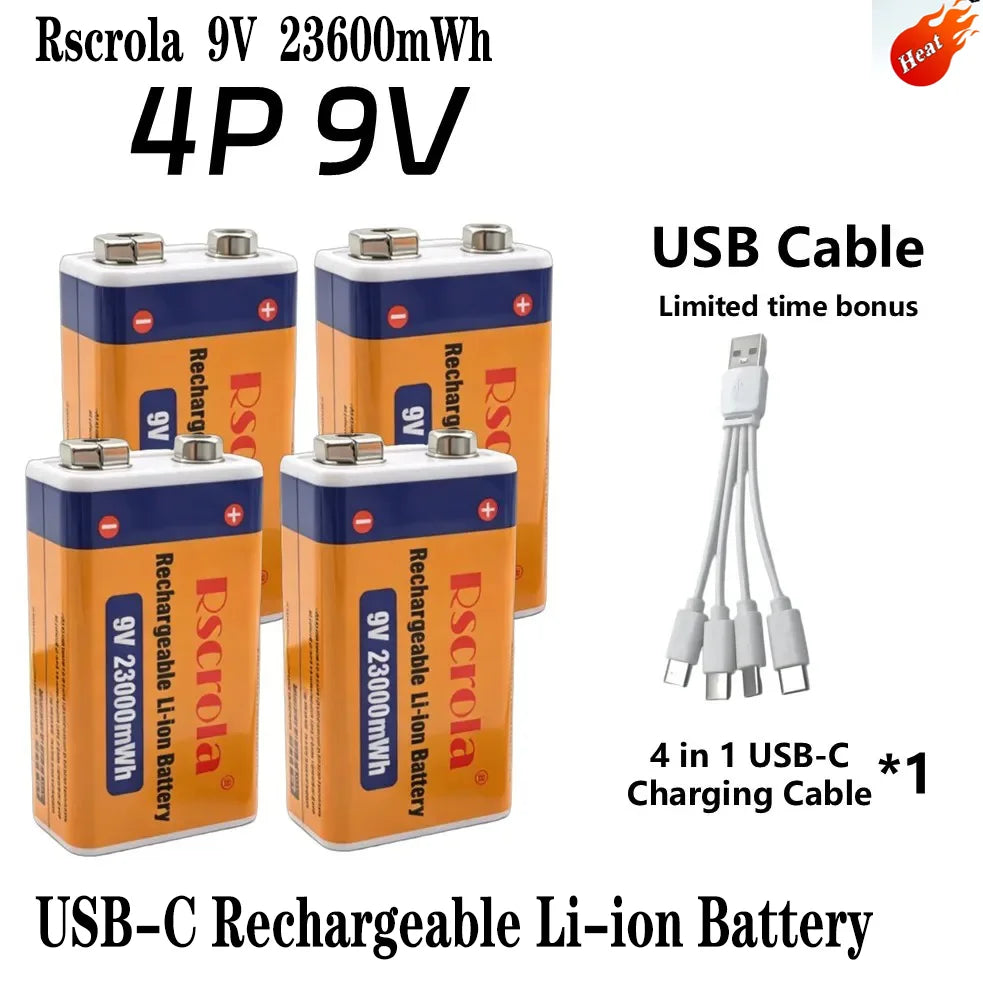Rscrola 9V USB-C Rechargeable Battery 23600mWh Li-ion Constant Voltage for Guitar Pedal Smoke Detector Multimeter, Long Life Wit Peaceful Pleasures Health and Wellness