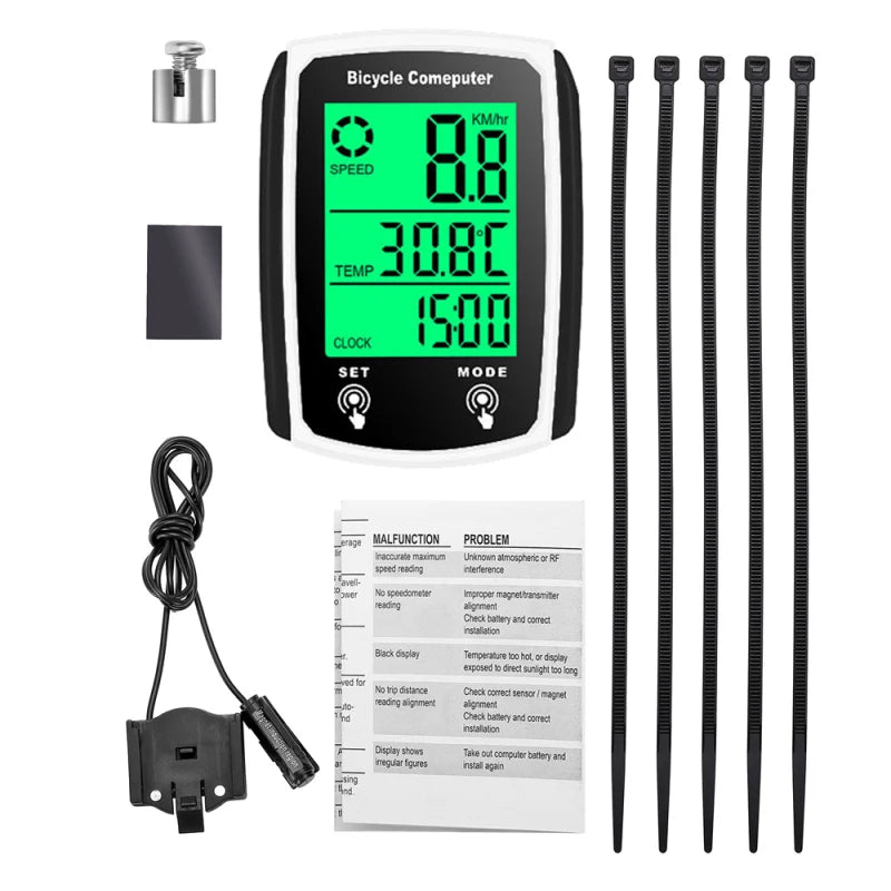 Bicycle Computer LED Digital Wired Cycling Computer Speedometer Touchscreen Bike Speed Odometer with Backlight Bike Accessories Peaceful Pleasures Health and Wellness White Black
