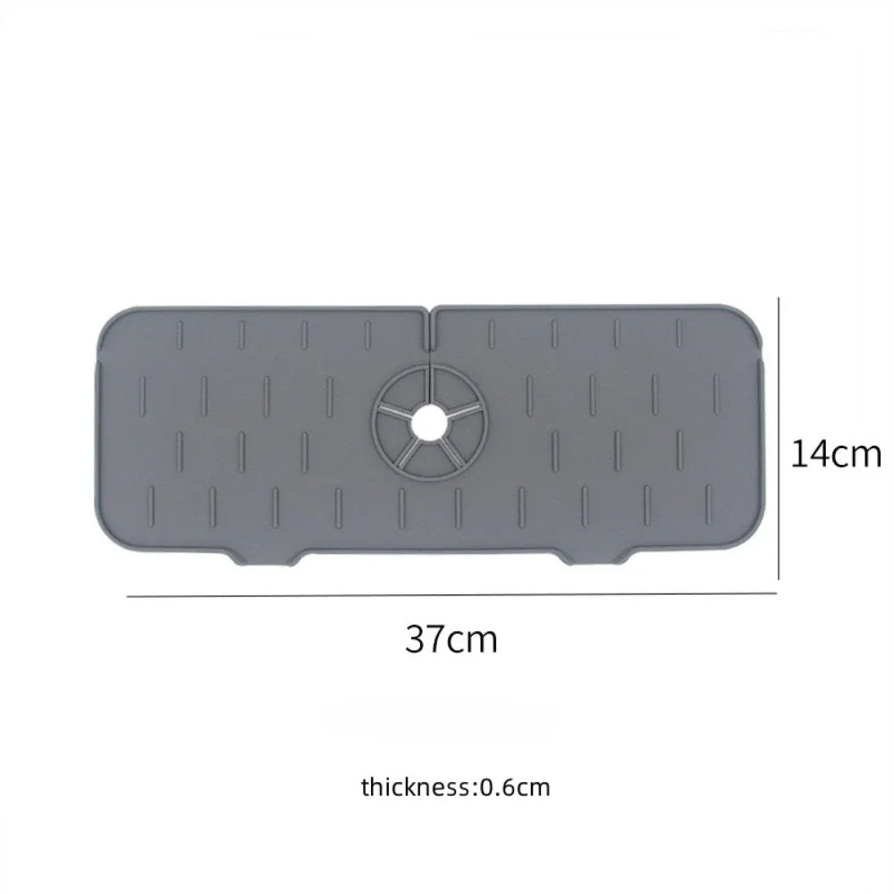 Dish Drainer Sink Mat Kitchen Faucet Splash Guard Drain Rack Countertop Protector Foldable Silicone Bathroom Sinks Sponge Home Peaceful Pleasures Health and Wellness dark gray