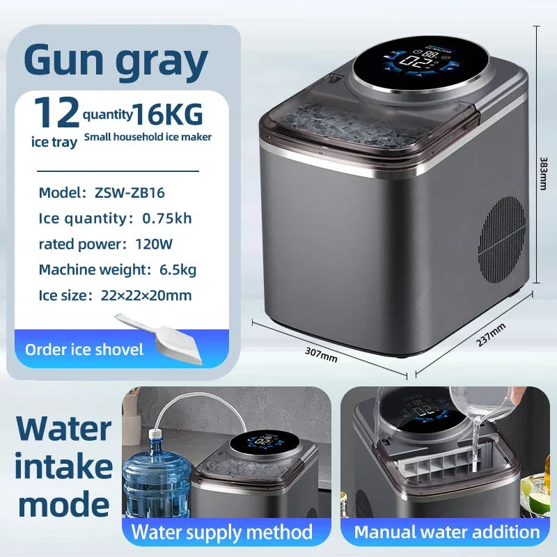 Compact Ice Maker 16KG/24H | Self-Priming Countertop Machine