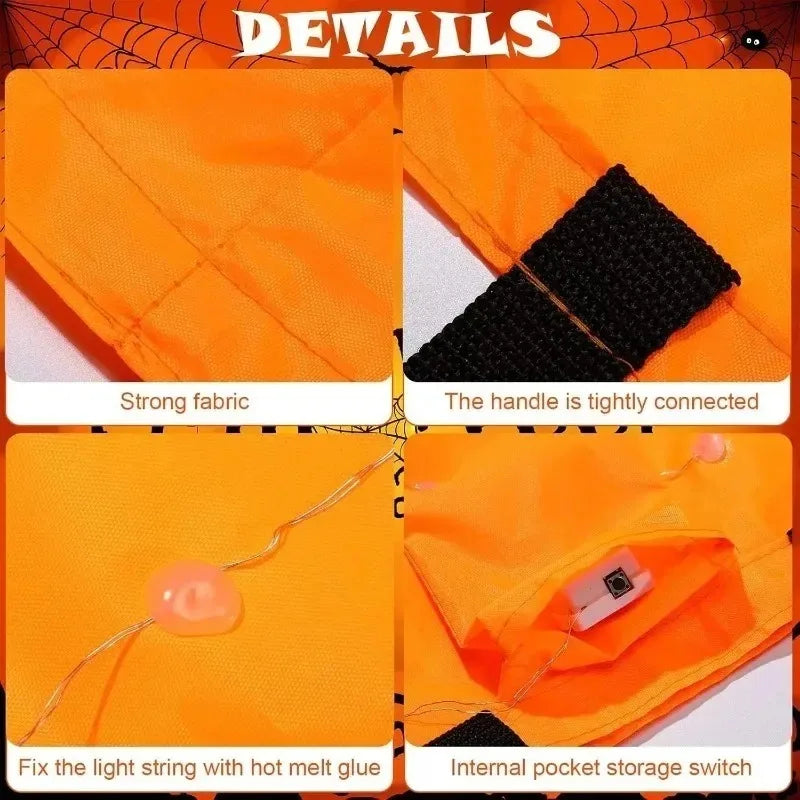 LED Light-Up Halloween Pumpkin Candy Bucket Tote Bag for Kids