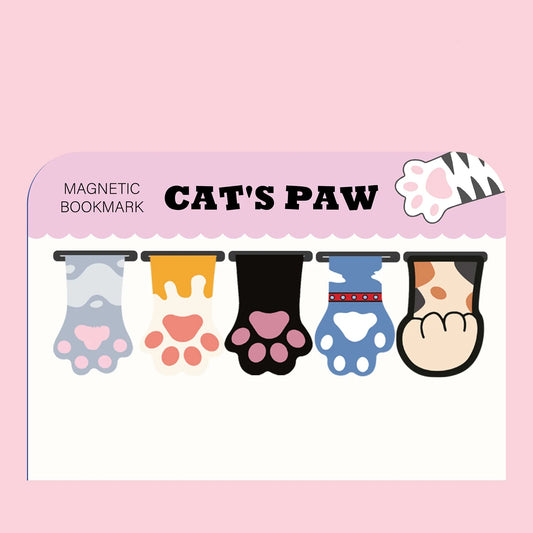 Magnetic Bookmark Adorable Cartoon Cat Paw Cloud Design Foldable Peaceful Pleasures Health and Wellness 5pcs