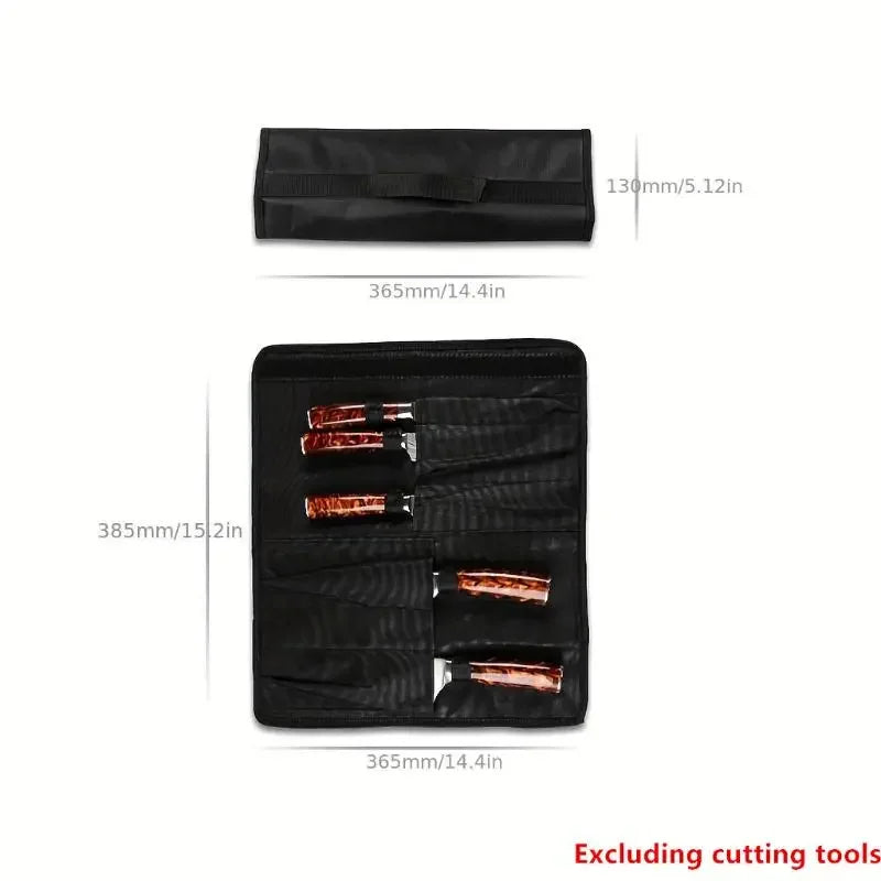 Black Chef Knife Roll Bag – 5-Pocket Oxford Carry Case